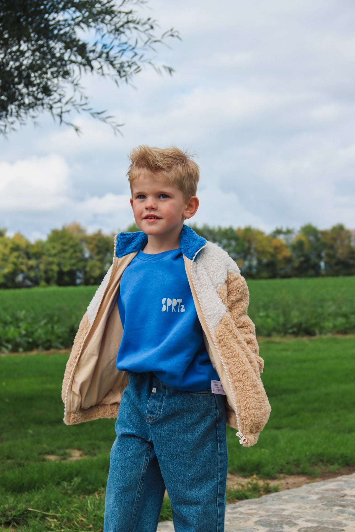 Teddy Jacket colourblock blue - Sproet & Sprout